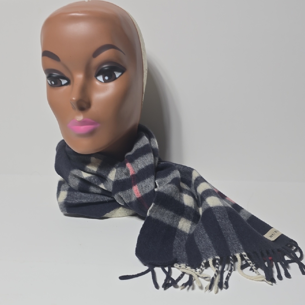 Burberry Navy and Cream Checkered Scarf